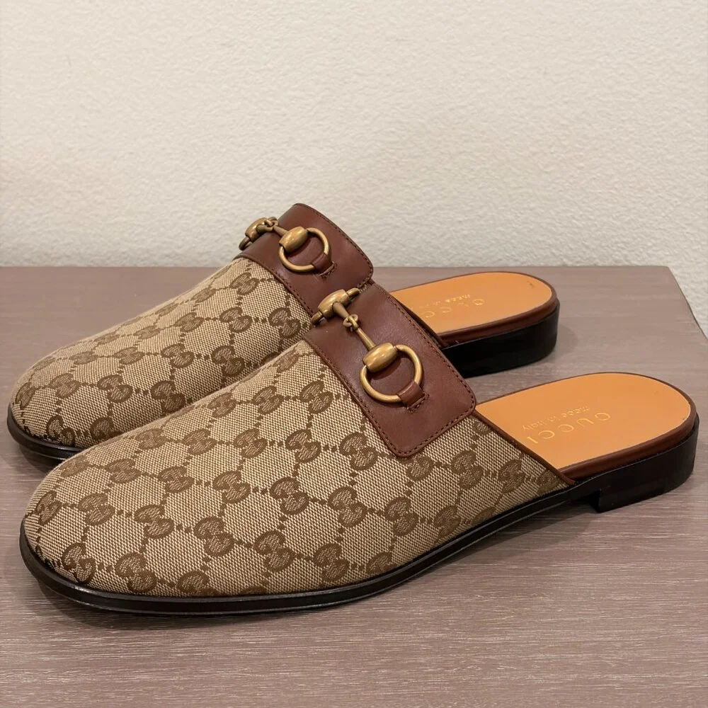 GUCCI CANVAS PRINTED MENS SLIDES - LIKE NEW - Picture 3 of 8